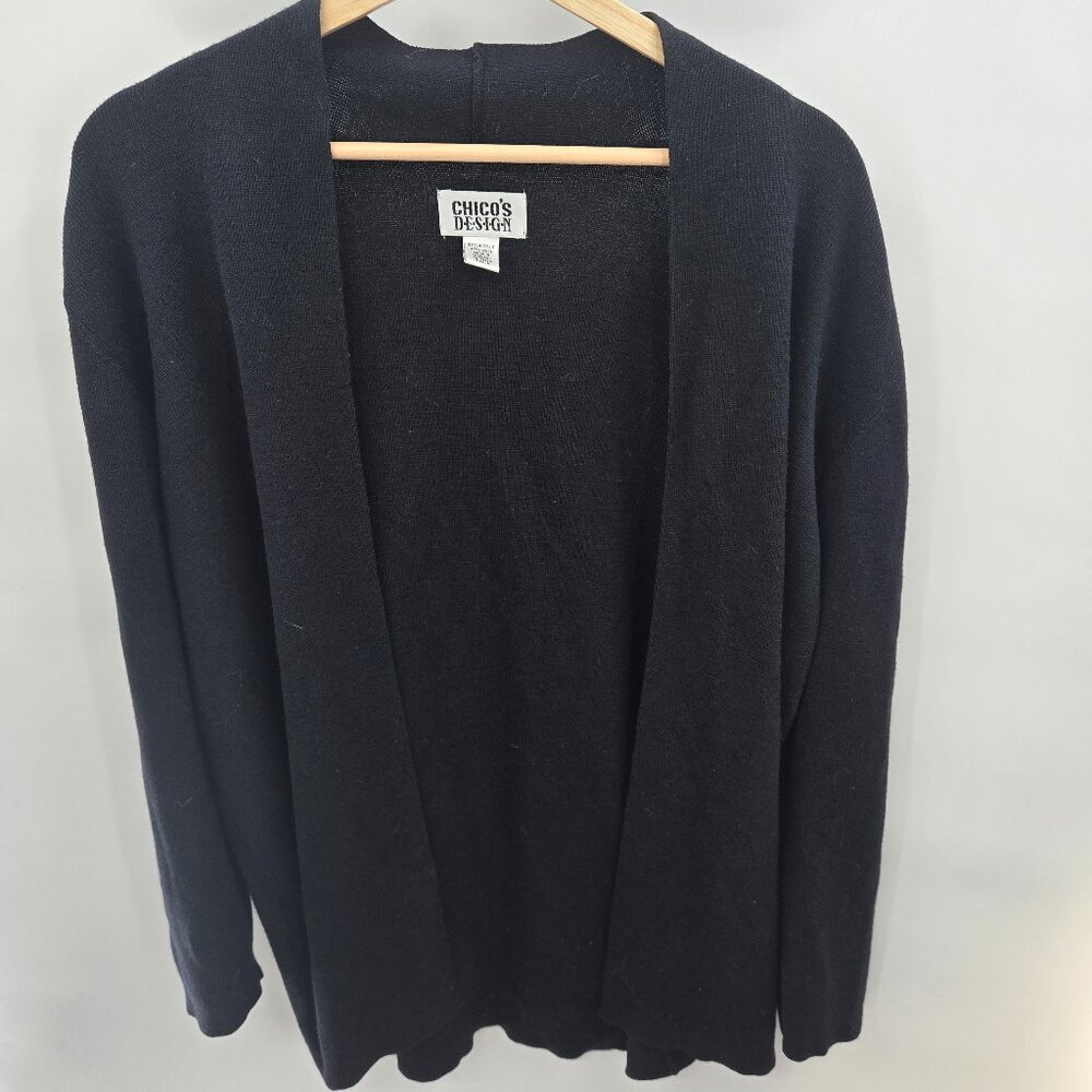 Vintage Chico's Design Black Acrylic Wool Blend  Open Sweater Shrug Size 2/Large